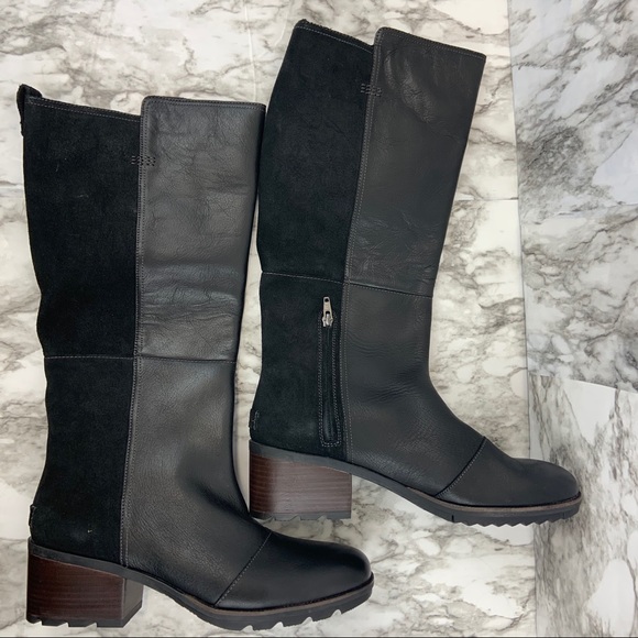 Sorel Cate Tall Leather Suede Black Riding Boots - Picture 5 of 9